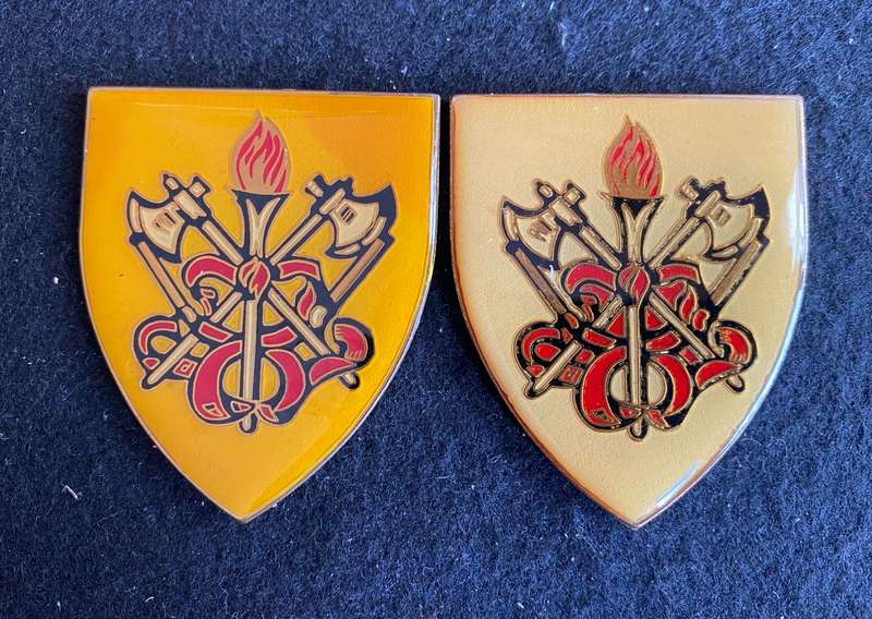 SA FIRE BRIGADE,WHITE AND YELLOW TYPE FLASHES-SOLD TOGETHER- NO PINS