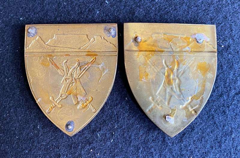 WESTERN PROVINCE COMMAND FLASH PAIR- GOLD TYPE- NO PINS-COLOUR VARIATIONS