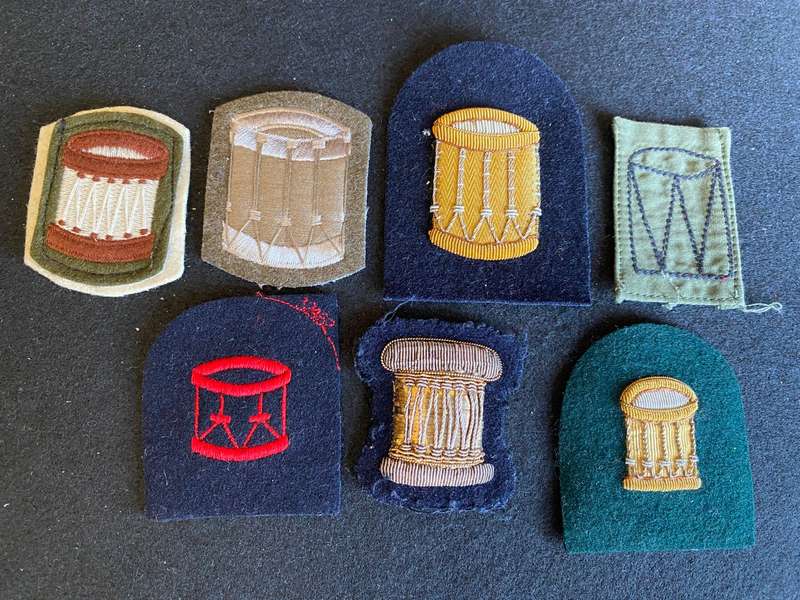 BRITISH BAND DRUM BADGES-SELECTION OF 7 -SOLD TOGETHER
