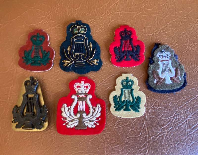 BRITISH BANDSMAN PROFICIENCY BADGES- (LYRE)- 6  SOLD TOGETHER
