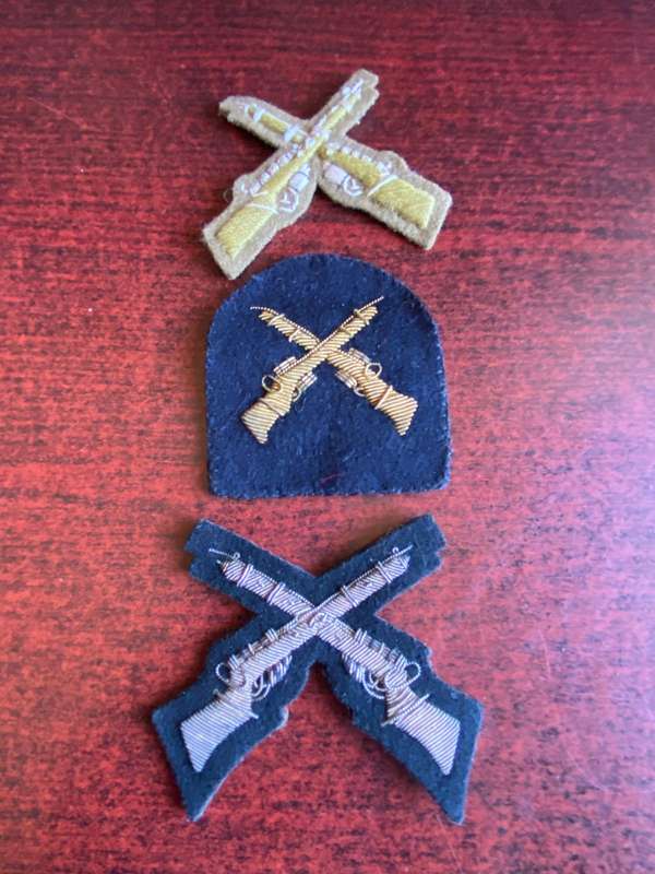 BRITISH BEST SHOT IN EACH COMPANY PROFICIENCY BADGE- LATER PATTERN AFTER 1890- 3 SOLD TOGETHER