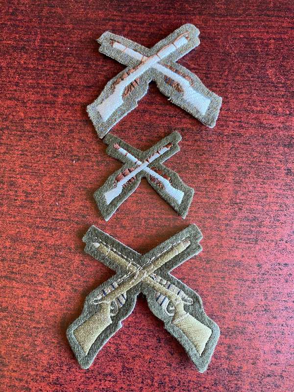 BRITISH BEST SHOT IN EACH COMPANY PROFICIENCY BADGE- LATER PATTERN AFTER 1890- 3 SOLD TOGETHER
