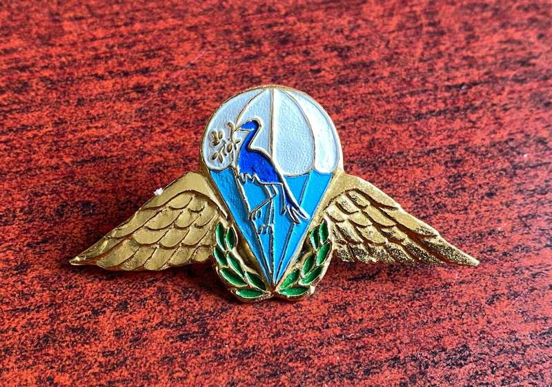CISKEI PARACHUTE BATTALION GILT BERET BADGE FOR OFFICERS AND WO- 2 LUGS
