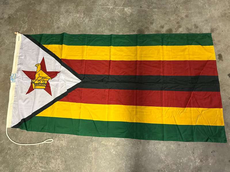 ZIMBABWE FLAG-LABELLED-MEASURES 170 X 80 CM-DOUBLE SIDED-UNUSED