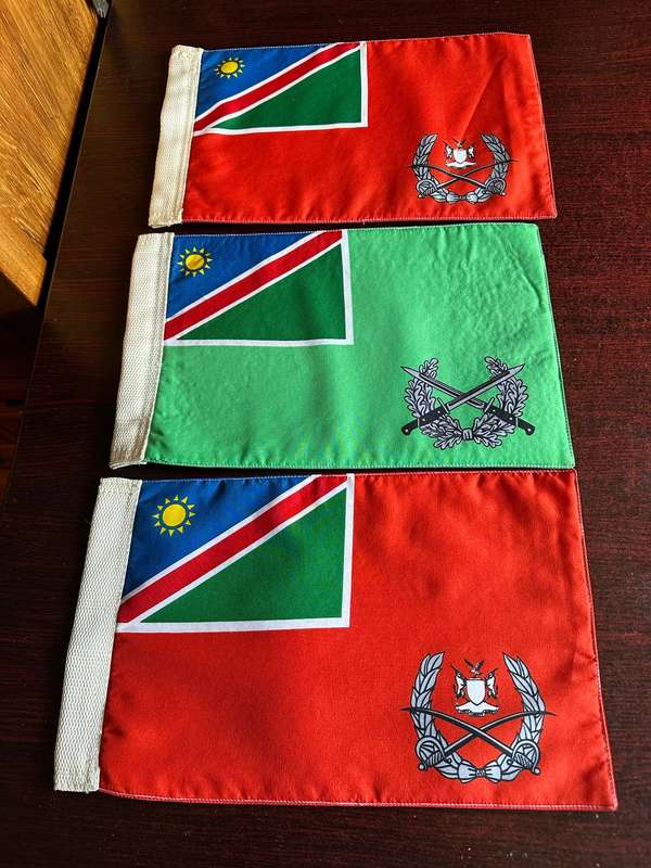 3 SMALL NAMIBIAN FLAGS-SOLD TOGETHER-MEASURES 32X20CM-DOUBLE SIDED