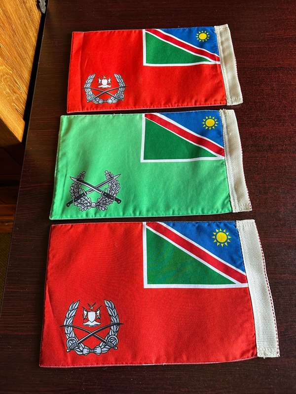 3 SMALL NAMIBIAN FLAGS-SOLD TOGETHER-MEASURES 32X20CM-DOUBLE SIDED