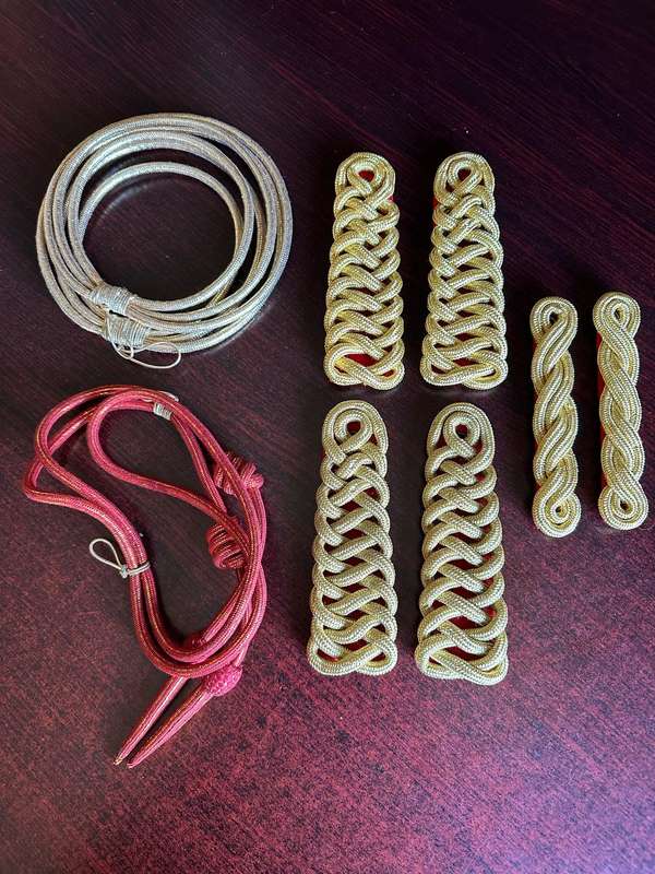 BULLION EMBROIDERED SHOULDER PADS FOR NAMIBIAN MILITARY BAND-SOLD WITH 2 LANYARDS