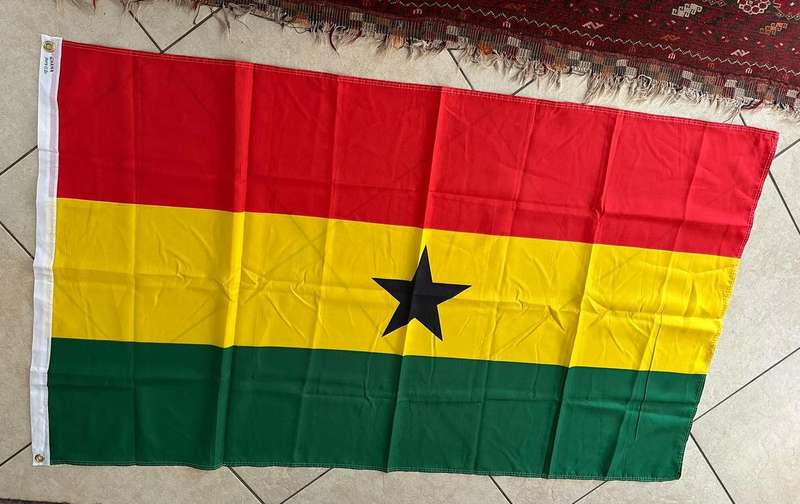 GHANA FLAG-POLYESTER-MEASURES 90 X 153 CM-DOUBLE SIDED-CONDITION UNUSED