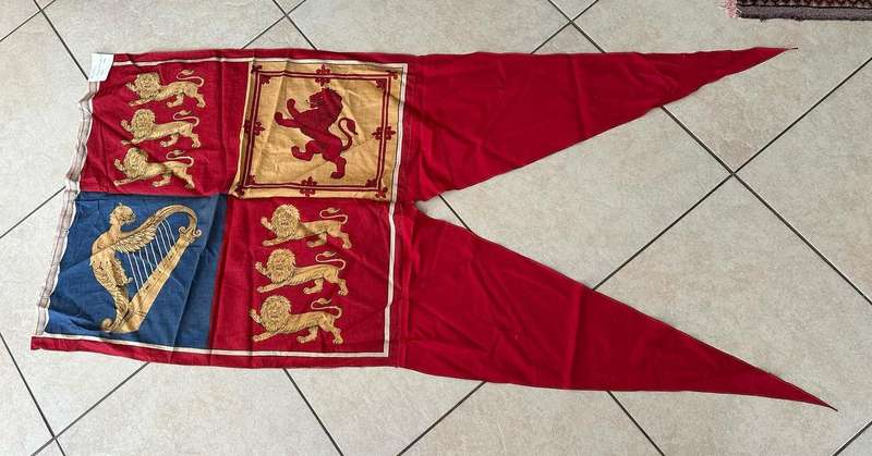 BRITISH ROYAL STANDARD FLAG-FLOWN WHEN THE KING IS PRESENT-MEASURES 69 X 154 CM- COTTON-DOUBLE SIDED