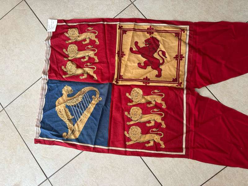 BRITISH ROYAL STANDARD FLAG-FLOWN WHEN THE KING IS PRESENT-MEASURES 69 X 154 CM- COTTON-DOUBLE SIDED