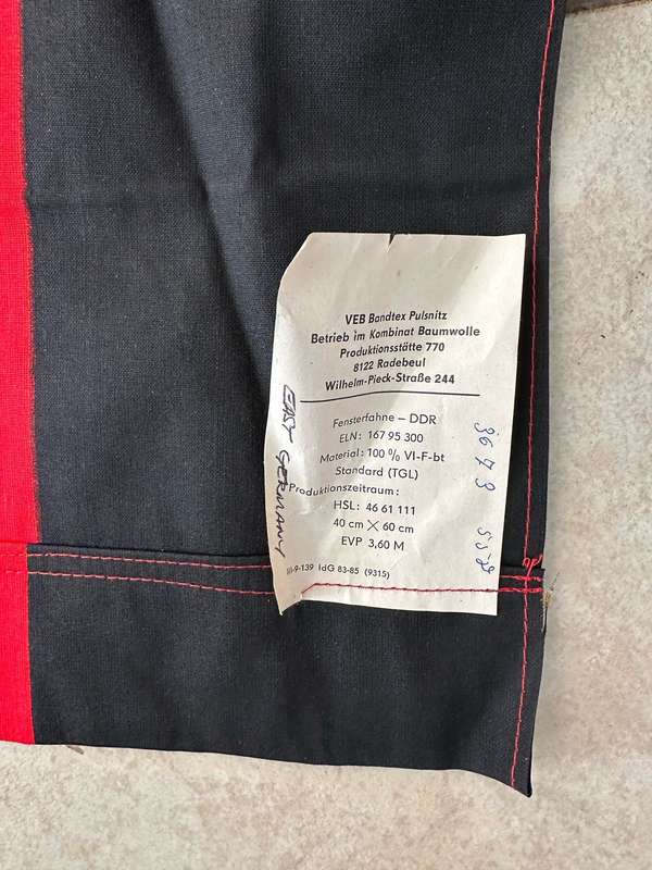 EAST GERMAN STORM FLAG-MEASURES 40 X 60 CM-SILK-DOUBLE SIDED-COMES WITH MAKERS LABEL