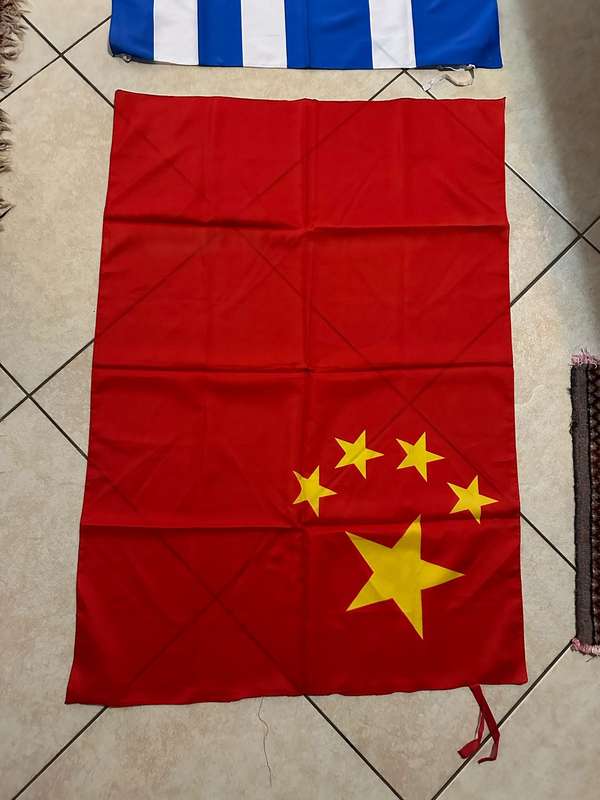 COMMUNIST CHINA AND GREEK FLAGS-SOLD TOGETHER-POLYESTER DOUBLE SIDED-MEASURES 104X75CM-GOOD CONDITIO
