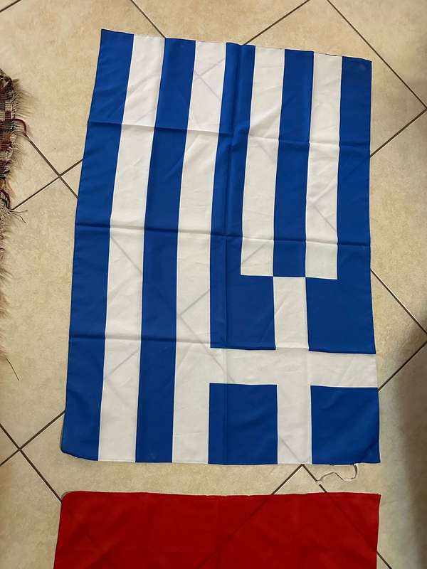 COMMUNIST CHINA AND GREEK FLAGS-SOLD TOGETHER-POLYESTER DOUBLE SIDED-MEASURES 104X75CM-GOOD CONDITIO