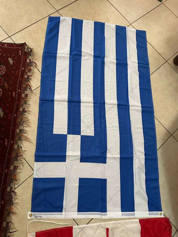 GREEK AND CANADIAN FLAG-SOLD TOGETHER BOTH POLYESTER-DOUBLE SIDED-MEASURES 87X150 AND 18X36 CM-BOTH