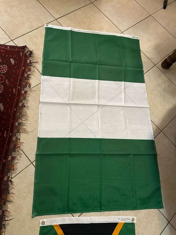 NIGERIA FLAG-COTTON-DOUBLE SIDED-MEASURES 90X153CM-SOLD WITH SA FLAG-POLYESTER-MEASURES 63X 90 CM
