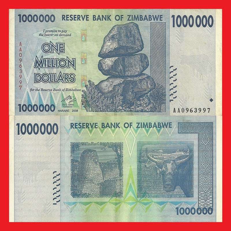 Zimbabwe 1 Million Dollar Banknote Serial AA09639977