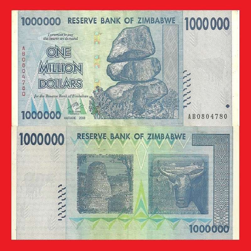 Zimbabwe 1 Million Dollar Banknote Serial AB0804780