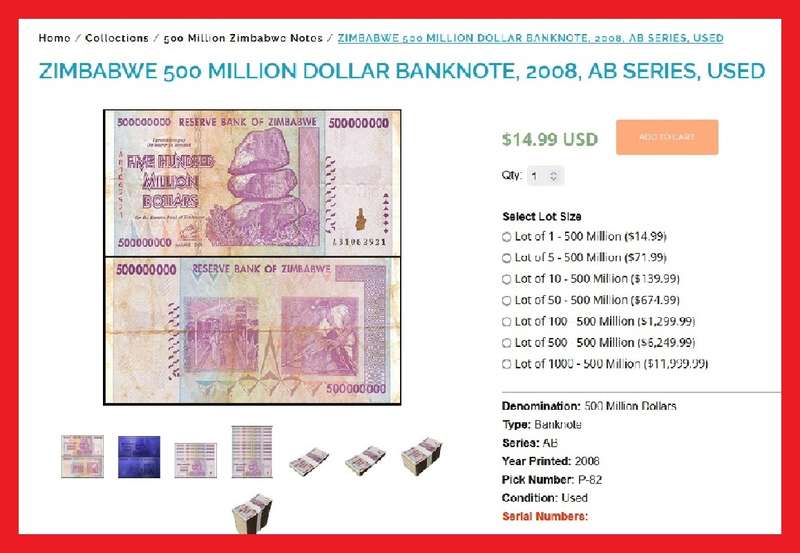 Zimbabwe 500 Million Dollar Banknote Serial AB3132479 VF