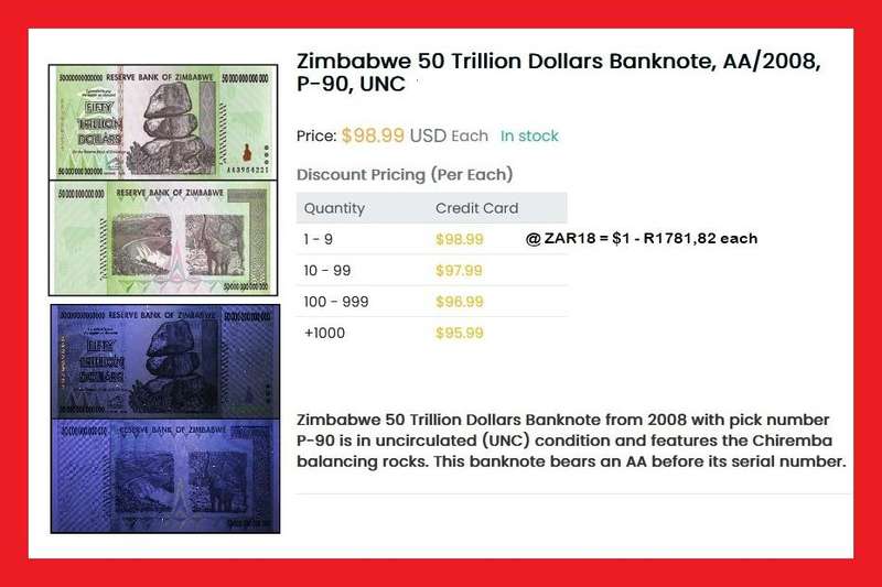 Zimbabwe 50 Trillion Dollar Banknote Random Serial Numbers UNC