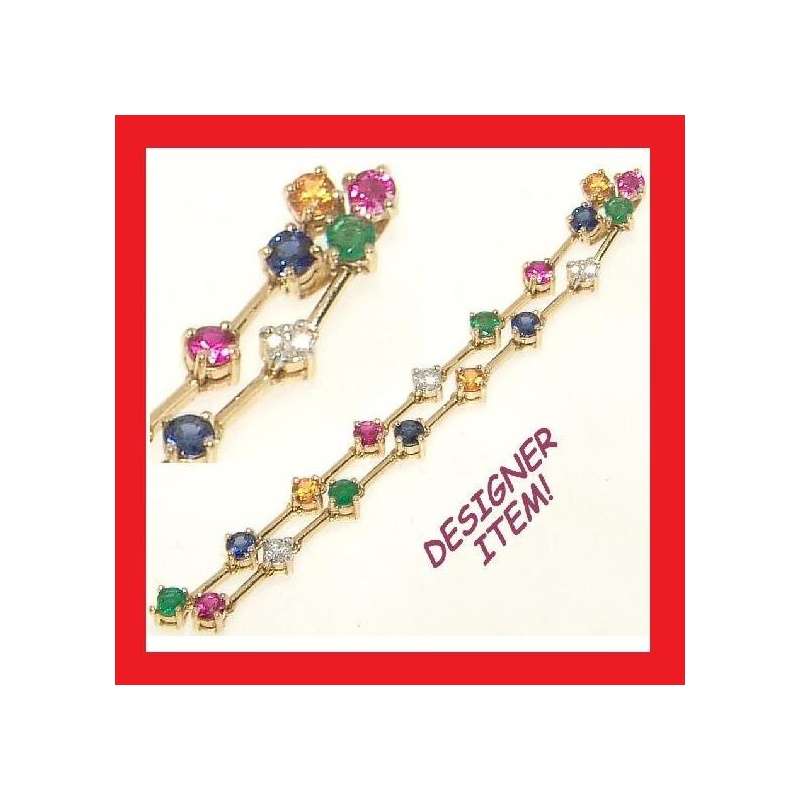 Diamond, Sapphire, Ruby And Emerald 18ct Solid Yellow Gold Pendant