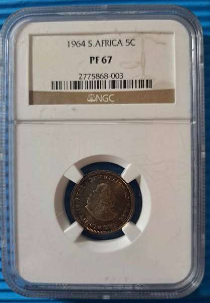 1964 South Africa Silver Decimal 5 Cent - NGC PF67