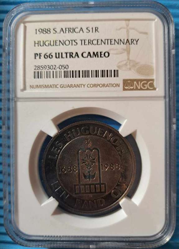 *** 1988 - SA SILVER R1 - HUGENOTE - NGC PF66 ULTRA CAMEO ***