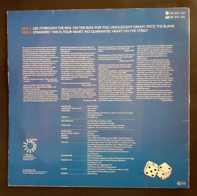 Manfred Mann's Earth Band - Chance LP Vinyl Record