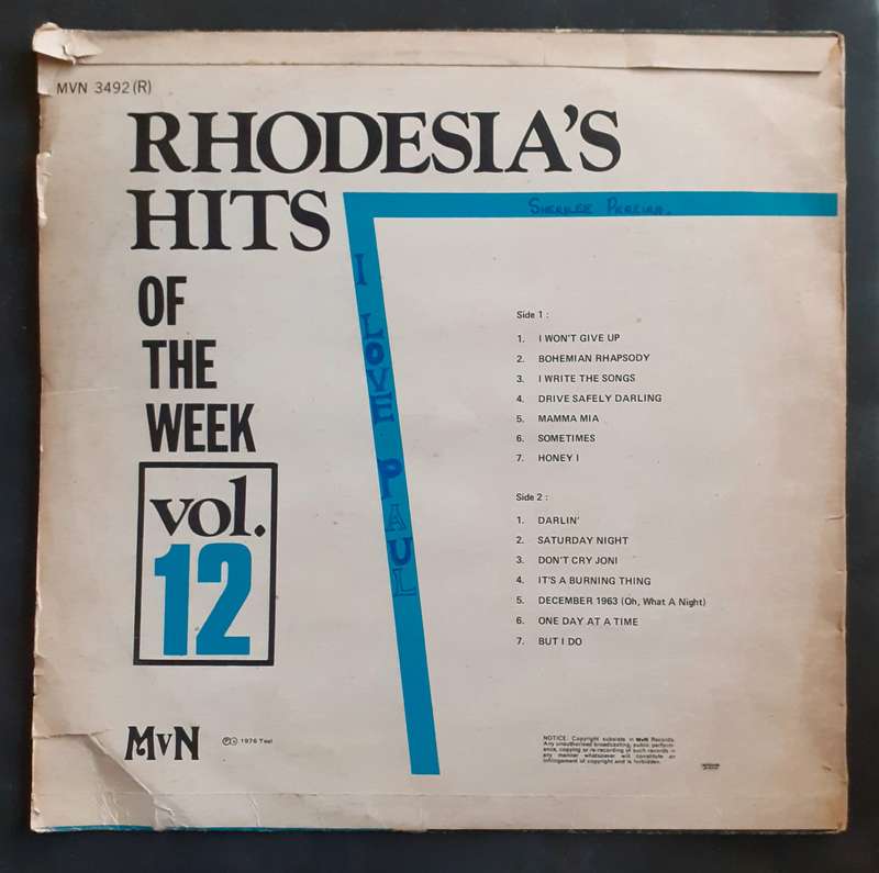 Rhodesia's Hits Of The Week Vol. 12 LP Vinyl Record