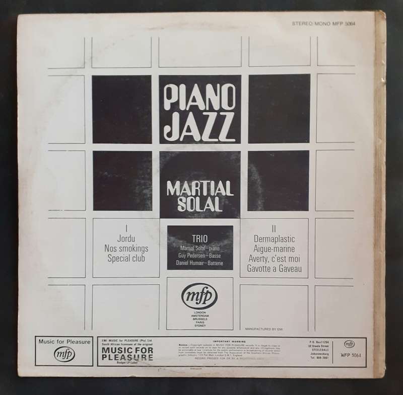 Martial Solal - Piano Jazz LP Vinyl Record
