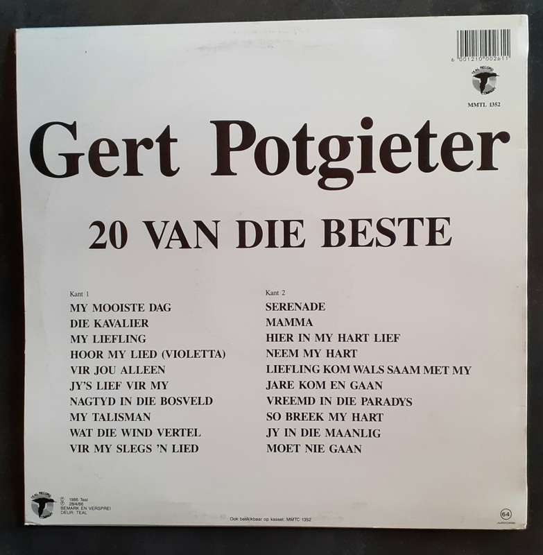 Gert Potgieter - 20 Van Die Beste LP Vinyl Record