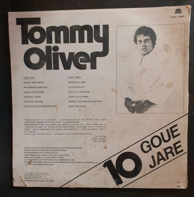 Tommy Oliver - 10 Goue Jare LP Vinyl Record