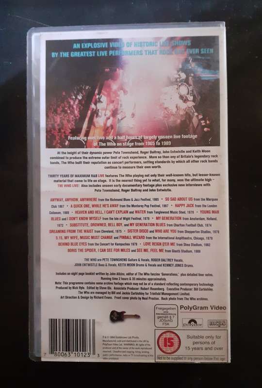 The Who - Thirty Years Of Maximum R & B Live VHS Video Tape