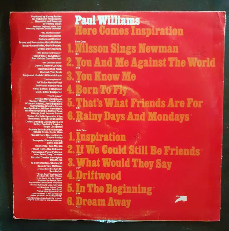 Paul Williams - Here Comes Inspiration LP Vinyl Record