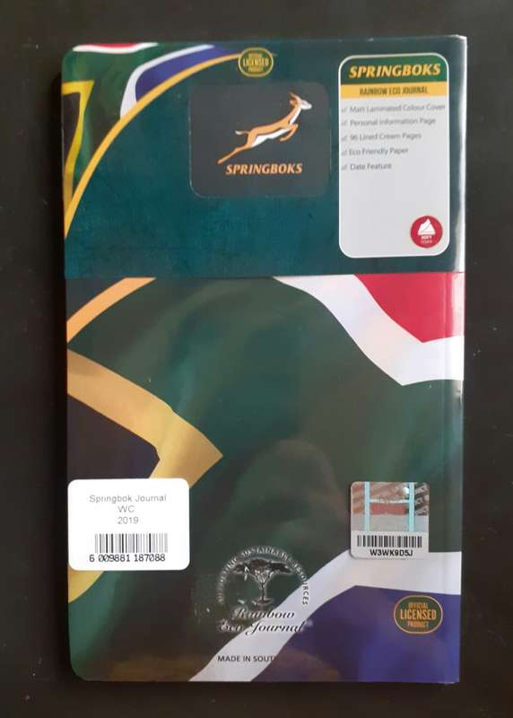 Springboks World Champions 2019 - A5 Size Blank Notebook (New & Sealed)