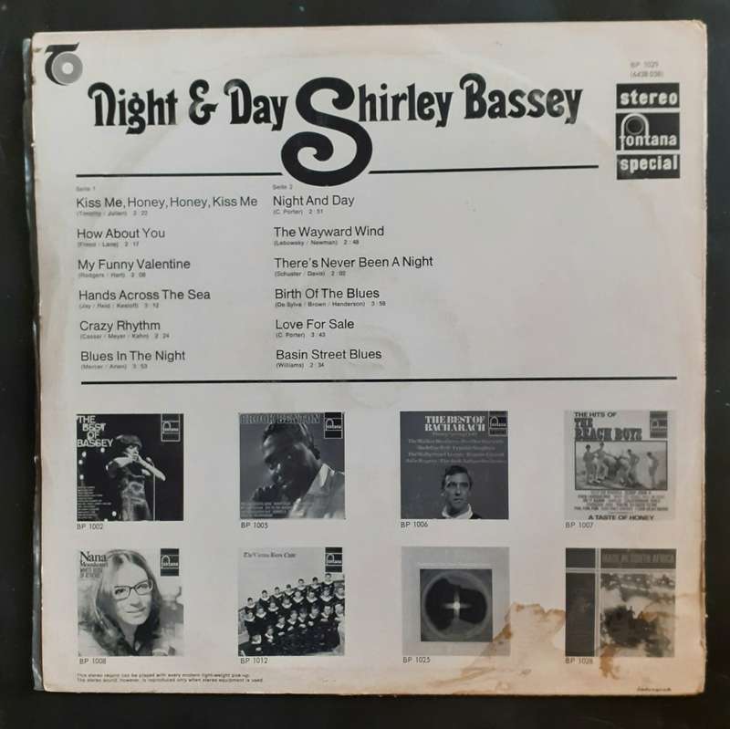 Shirley Bassey - Night & Day LP Vinyl Records