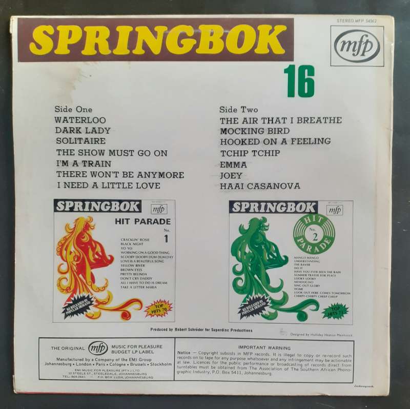 Springbok Hit Parade Vol.16 LP Vinyl Record