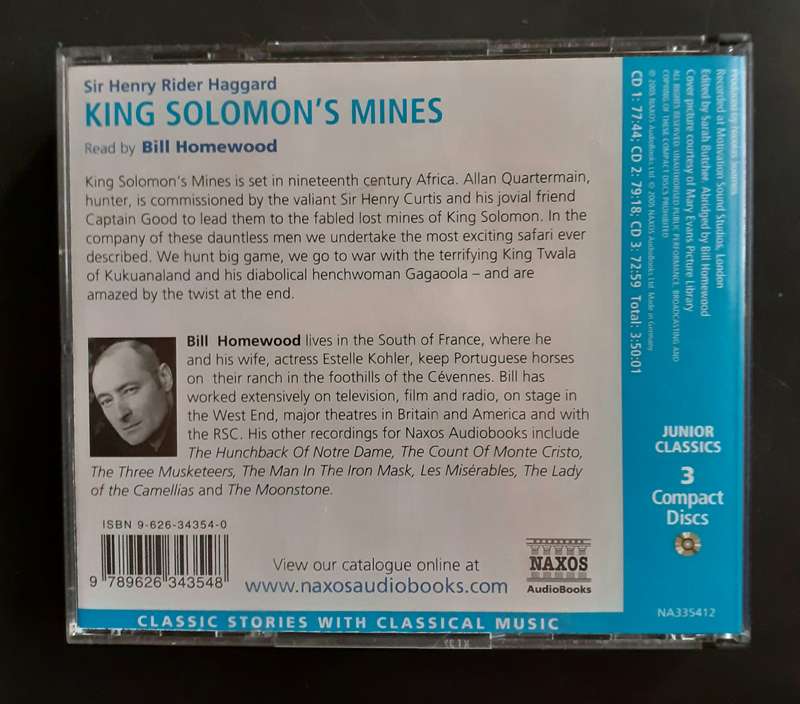 King Solomons Mines by Sir Henry Rider Haggard Read by Bill Homewood - Audio Book (3 CD Set)
