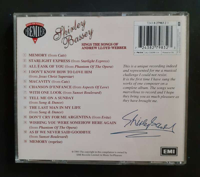 Shirley Bassey - Sings The Songs of Andrew Lloyd Webber (CD)