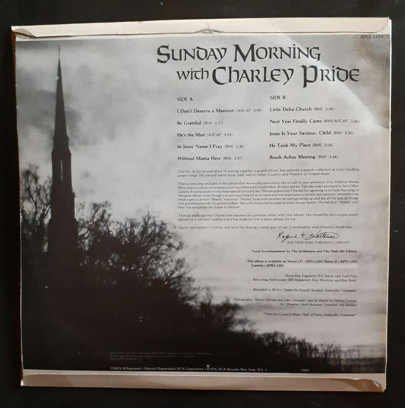 Charley Pride - Sunday Morning With Charley Pride LP Vinyl Record - USA Pressing