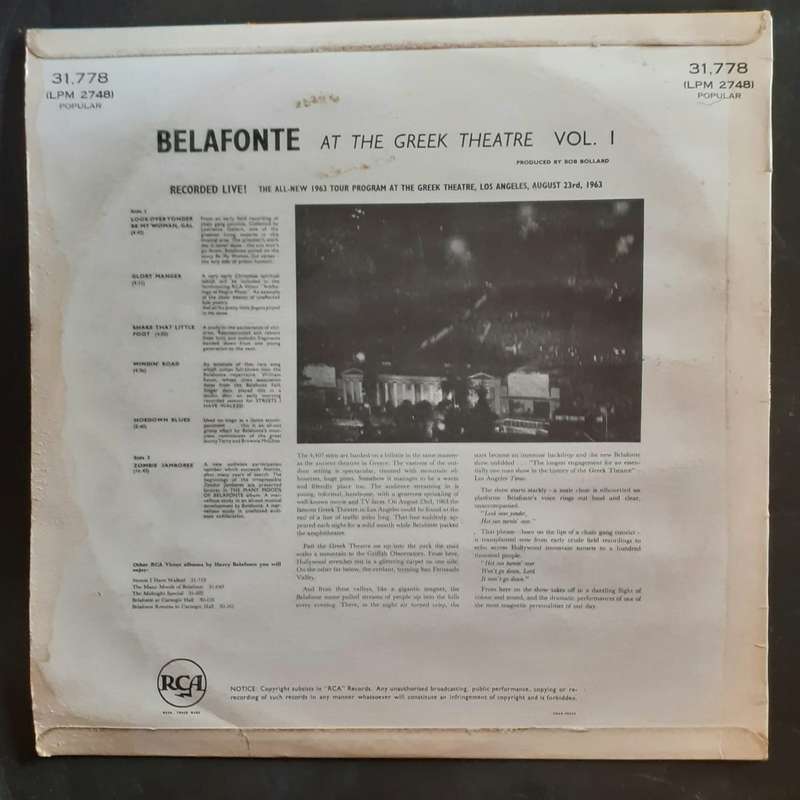 Harry Belafonte - Belafonte At The Greek Theatre Vol. 1 LP Vinyl Record