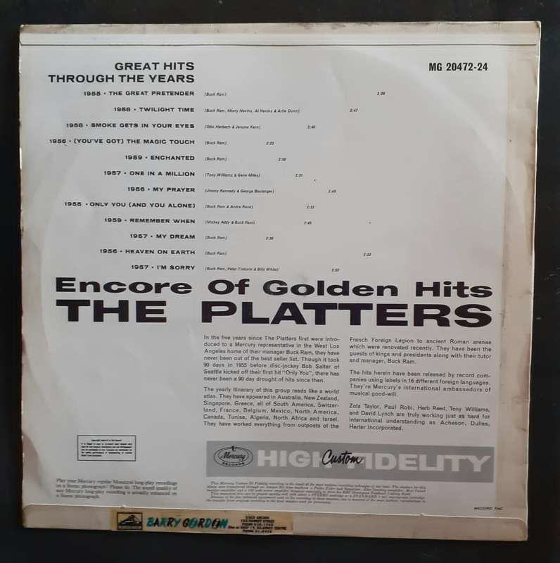 The Platters - Encore Of Golden Hits LP Vinyl Record - USA Pressing