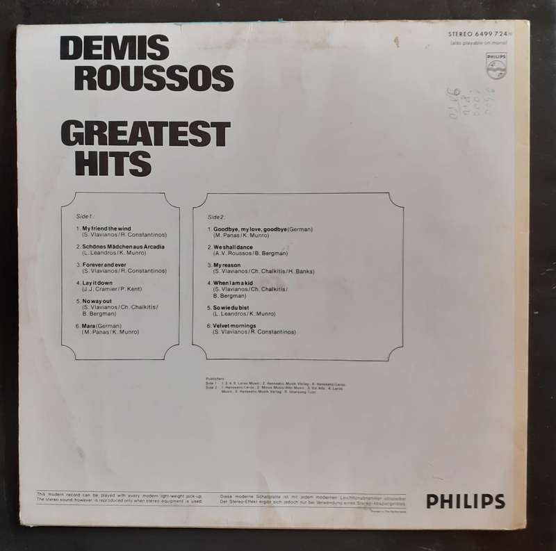 Demis Roussos Greatest Hits LP Vinyl Record - Netherlands Pressing