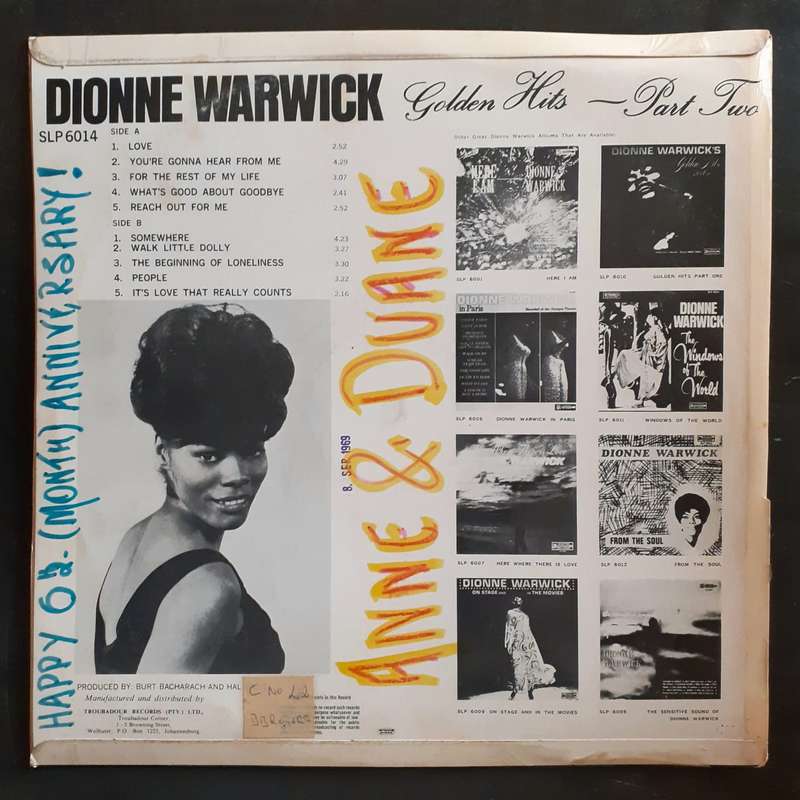 Dionne Warwick Golden Hits Part Two LP Vinyl Record