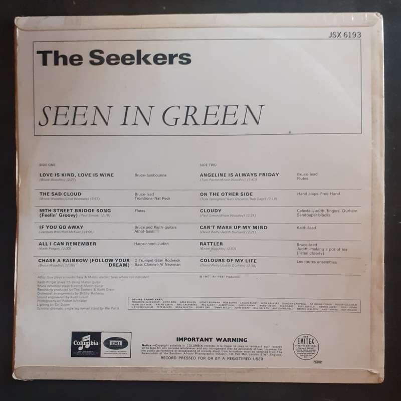 The Seekers - Seekers Seen In Green LP Vinyl Record
