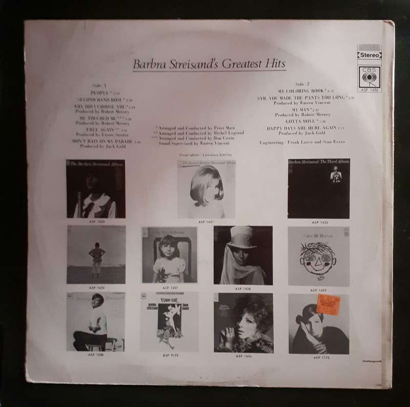 Barbra Streisand Greatest Hits LP Vinyl Record