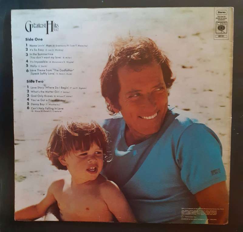 Andy Williams Greatest Hits Vol.2 LP Vinyl Record - UK Pressing