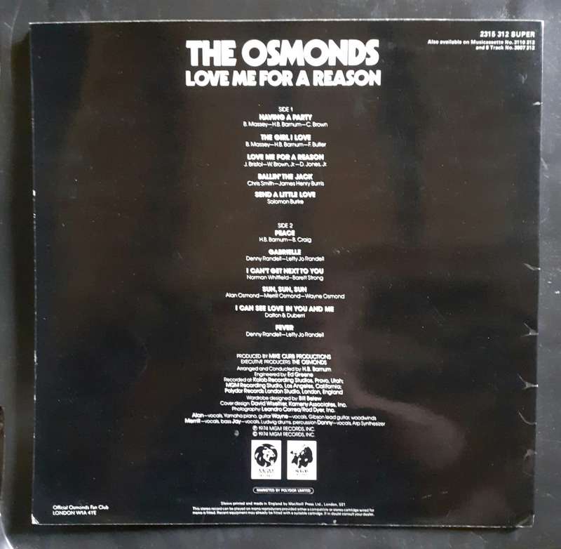 The Osmonds - Love Me For A Reason LP Vinyl Record - UK Pressing