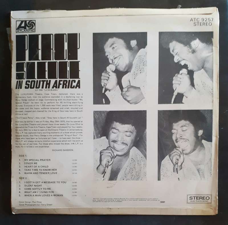 Percy Sledge - Percy Sledge in South Africa LP Vinyl Record