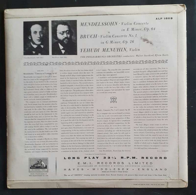 Yehudi Menuhin - Mendelssohn & Bruch LP Vinyl Record