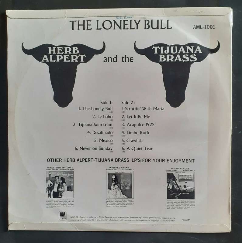 Herb Alpert & The Tijuana Brass - The Lonely Bull LP Vinyl Record